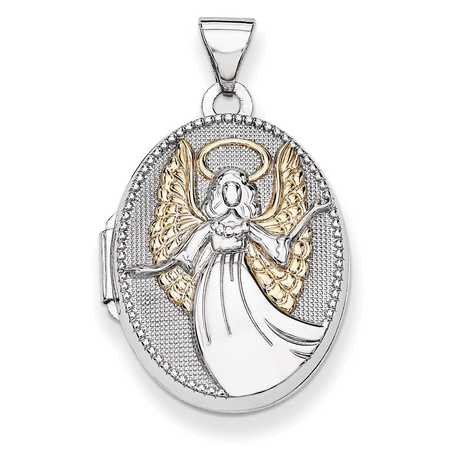Yellow Gold Plate and Sterling Silver Childrens Diamond Guardian Angel Heart Locket Pendant