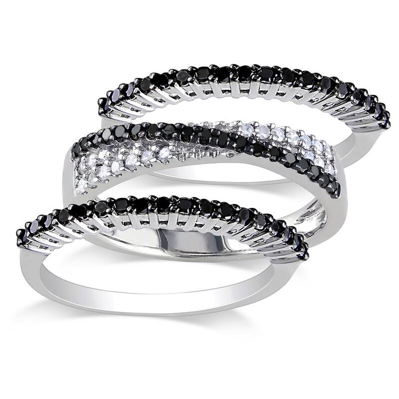 Miadora Sterling Silver 5/8ct TDW Black and White Diamond 3-piece Anniversary Stackable Ring Set