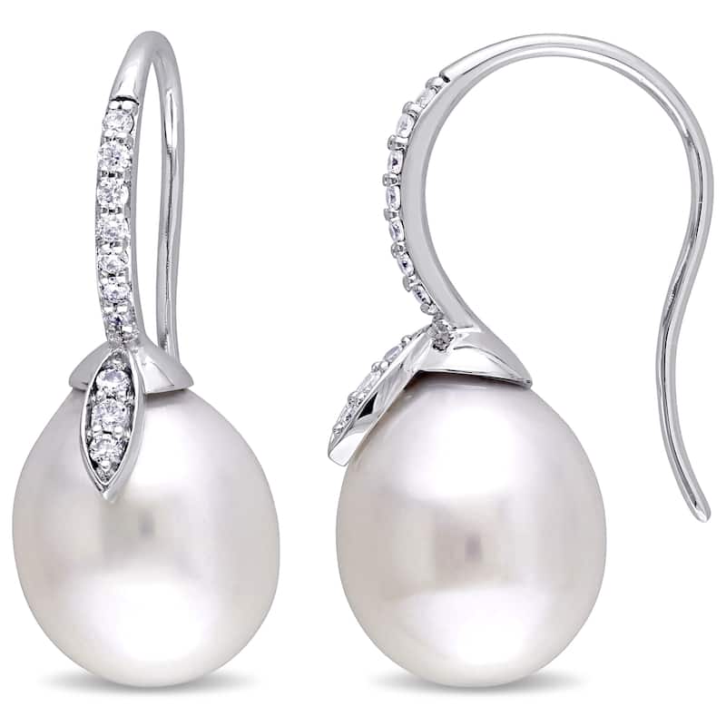 Miadora Signature Collection 14k White Gold Cultured South Sea Pearl 1/5ct TDW Diamond Earrings