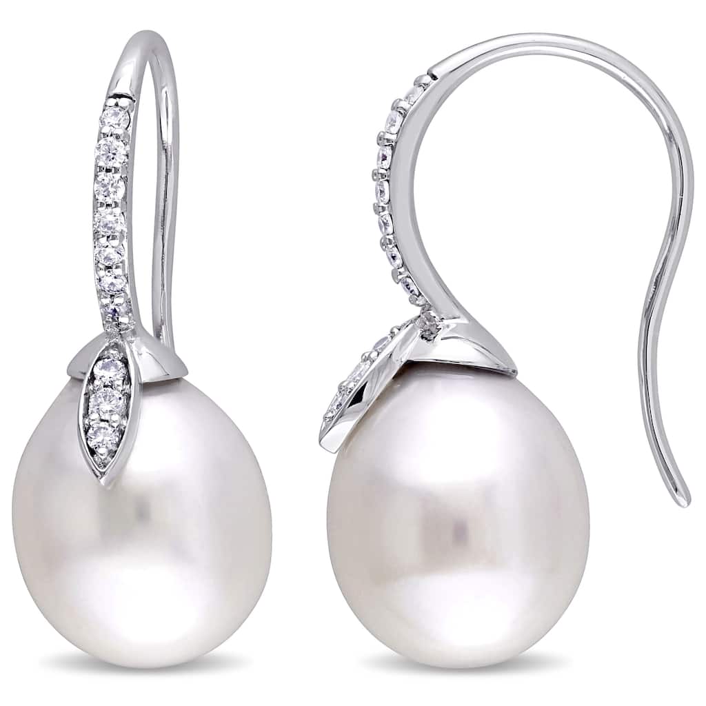 Miadora Signature Collection 14k White Gold Cultured South Sea Pearl 1/5ct TDW Diamond Earrings