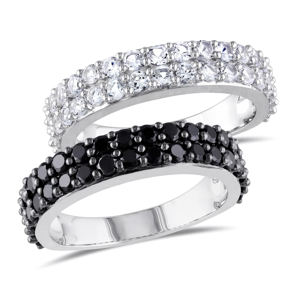 Miadora Sterling Silver Black Spinel and Created White Sapphire 2-piece Anniversary Stackable Ring s