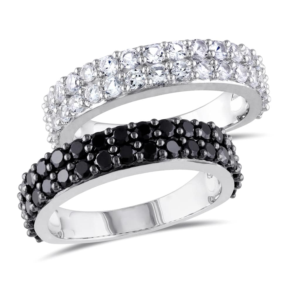Miadora Sterling Silver Black Spinel and Created White Sapphire 2-piece Anniversary Stackable Ring s