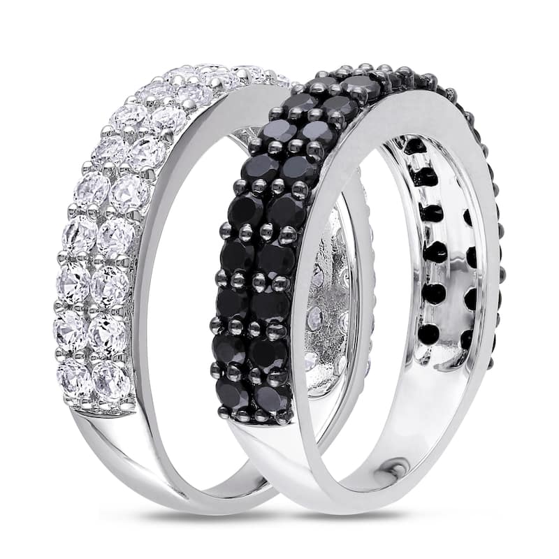 Miadora Sterling Silver Black Spinel and Created White Sapphire 2-piece Anniversary Stackable Ring s
