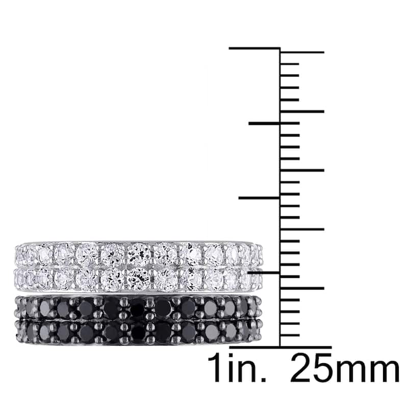 Miadora Sterling Silver Black Spinel and Created White Sapphire 2-piece Anniversary Stackable Ring s