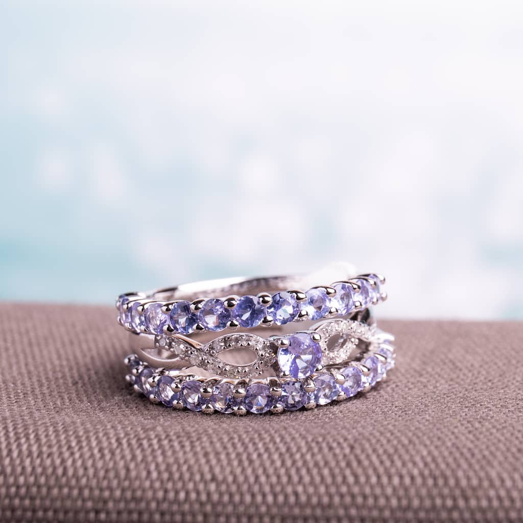 Miadora Sterling Silver Tanzanite and 1/10ct TDW Diamond 3-piece Stackable Ring Set (G-H, I2-I3)
