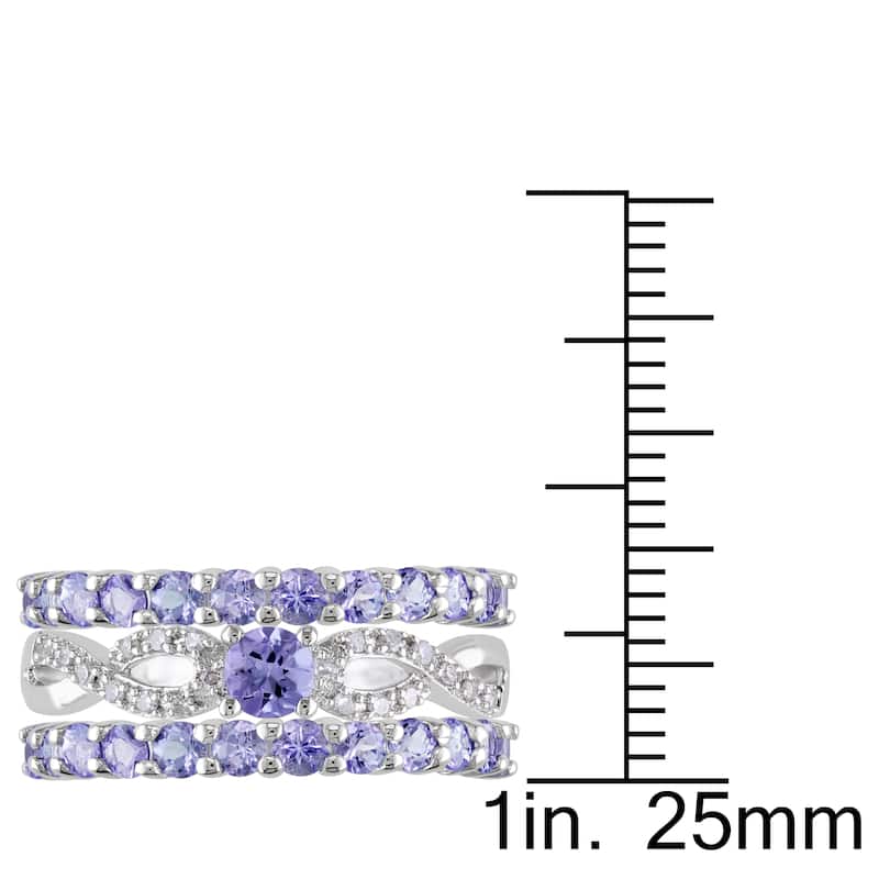 Miadora Sterling Silver Tanzanite and 1/10ct TDW Diamond 3-piece Stackable Ring Set (G-H, I2-I3)