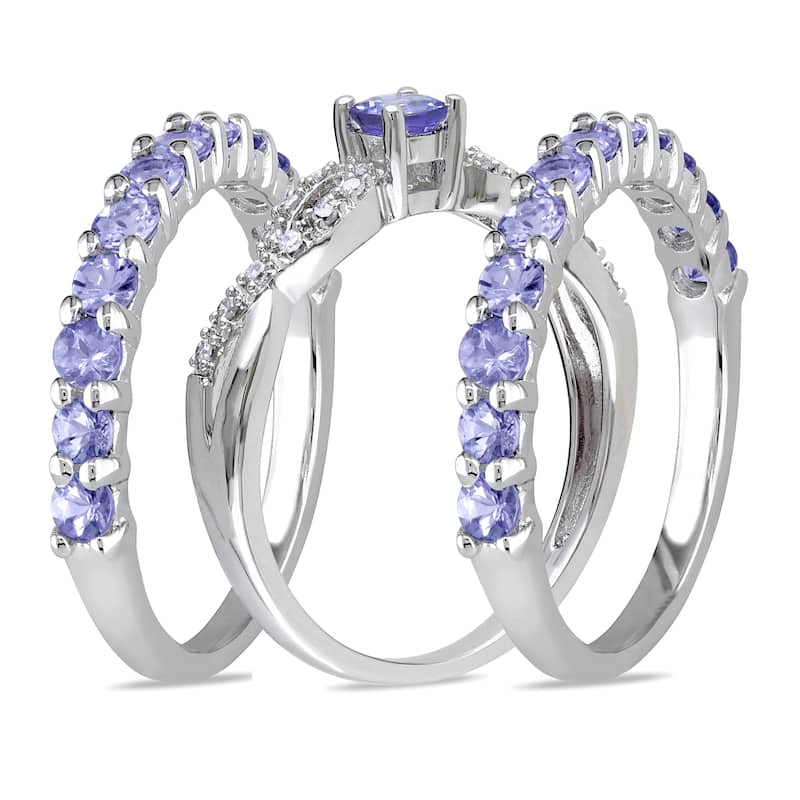Miadora Sterling Silver Tanzanite and 1/10ct TDW Diamond 3-piece Stackable Ring Set (G-H, I2-I3)
