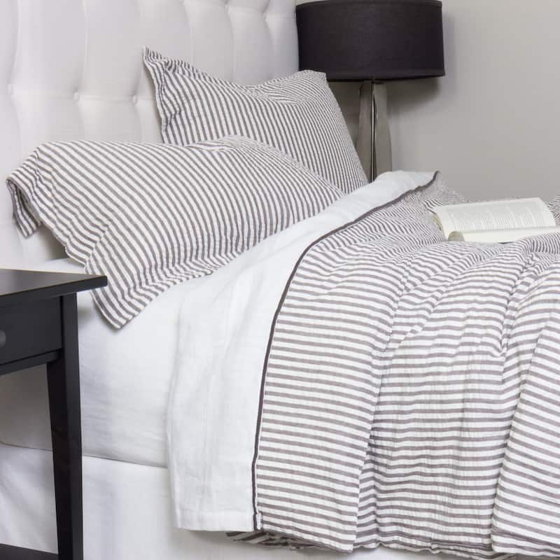 Connie Grey Cotton Seersucker Duvet Cover - Twin