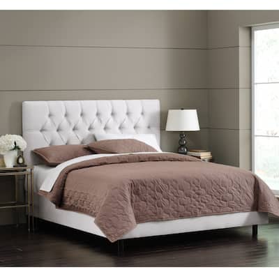 Skyline Furniture White Velvet Tufted Bed