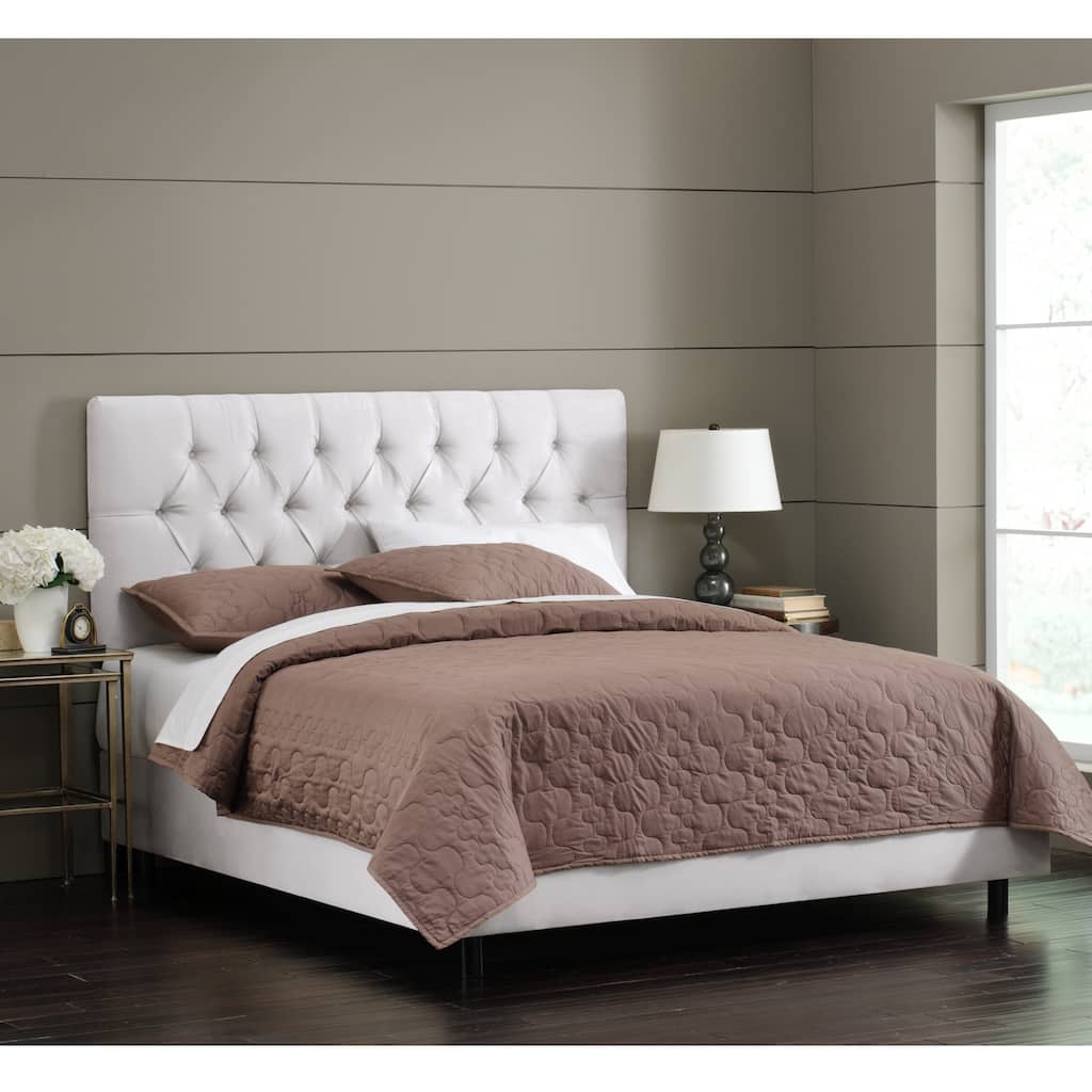 Skyline Furniture White Velvet Tufted Bed