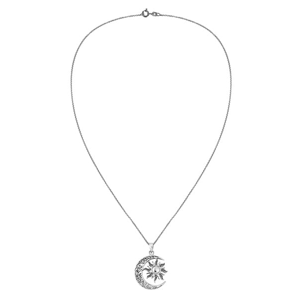 Eclipse Sun Moon Necklace with Cubic Zirconia Rhodium-plated Sterling Silver