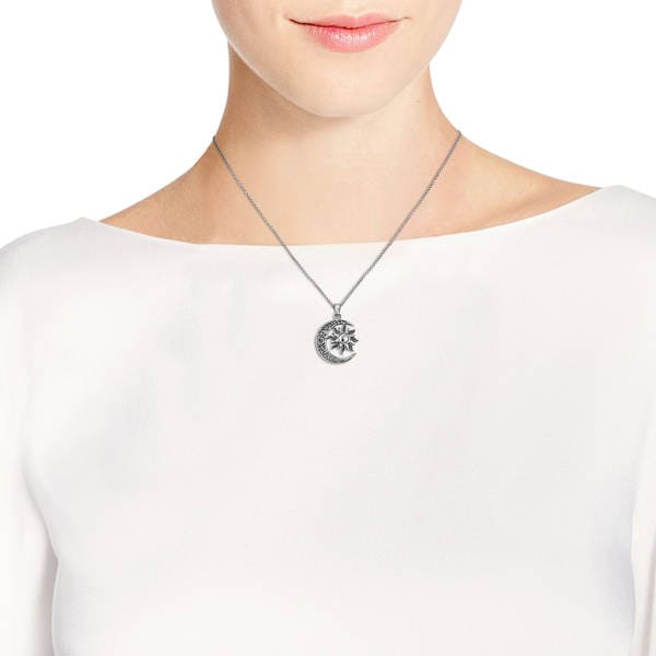 Eclipse Sun Moon Necklace with Cubic Zirconia Rhodium-plated Sterling Silver