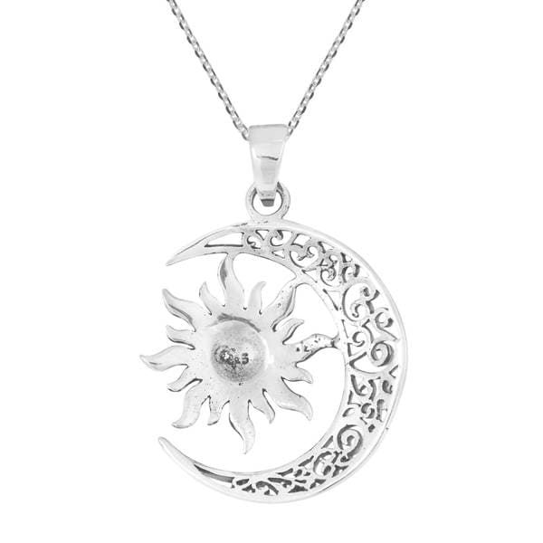 Eclipse Sun Moon Necklace with Cubic Zirconia Rhodium-plated Sterling Silver