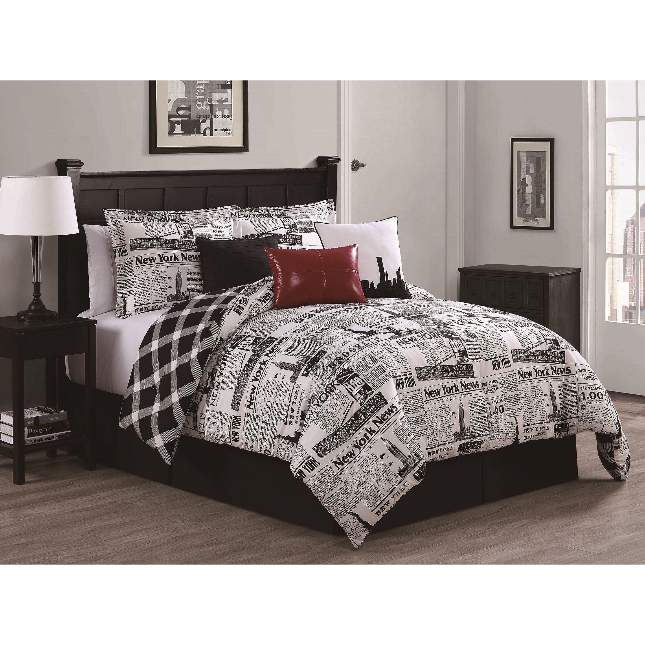 Shop Newspaper Reversible 7 Piece Comforter Set Free Shipping