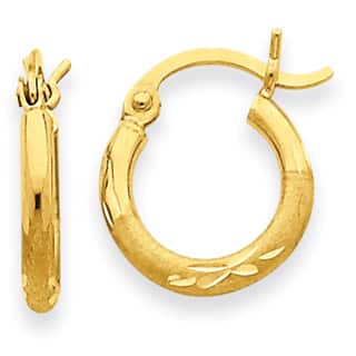 Real 14kt Yellow Gold 2mm Satin Diamond-cut Endless Hoop Earrings 