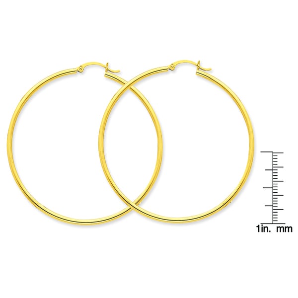 High Polished, 55mm 14k White Gold 2mm Thick Round Tube Hoop Earrings