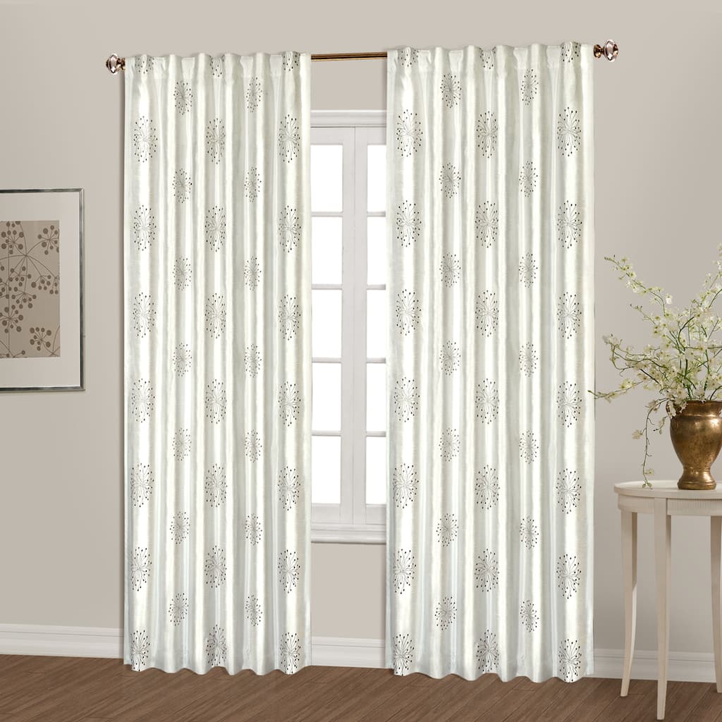 Luxury Collection Starburst Sack Tab Top Lined Embroidered Curtain Panel Pair