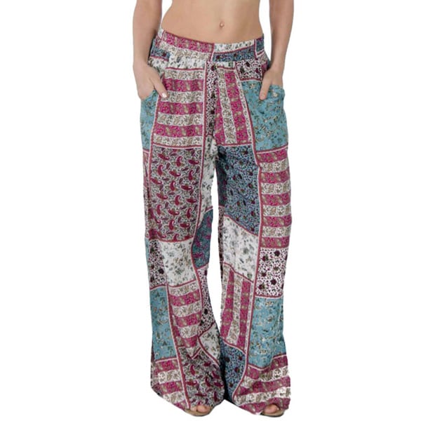 Women's Bohemian Printed Palazzo Pants with Pockets and Bottom Slit ...