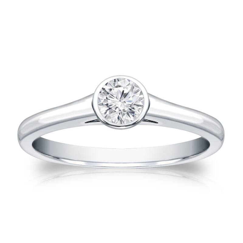 Auriya 18k Gold 1/4 carat TW Bezel-set Solitaire Diamond Engagement Ring (H-I, VS1-VS2) - 4 - White