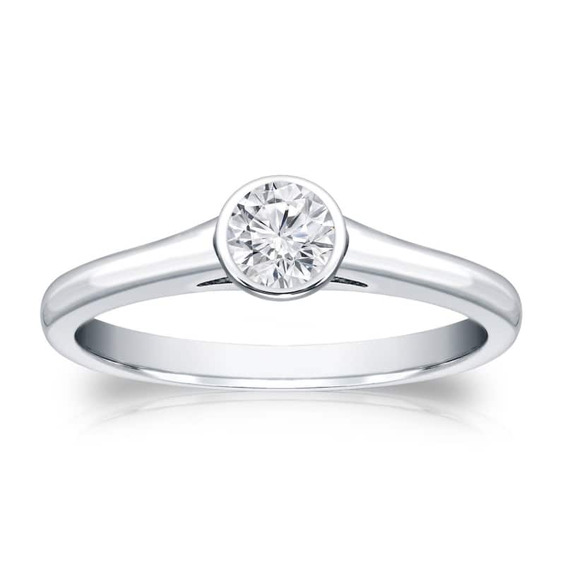 Auriya 18k Gold 1/4 carat TW Bezel-set Solitaire Diamond Engagement Ring (H-I, VS1-VS2) - 9.5 - White