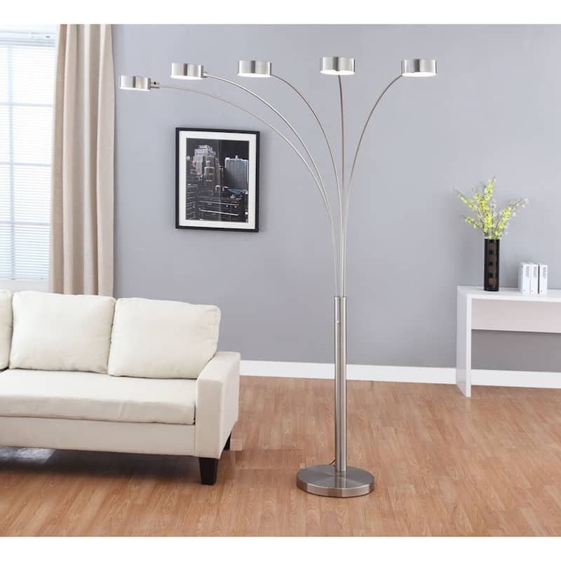 Artiva USA "Micah Plus" Modern LED 88-inch 5-Arched Brushed Steel Floor Lamp with Dimmer - N/A