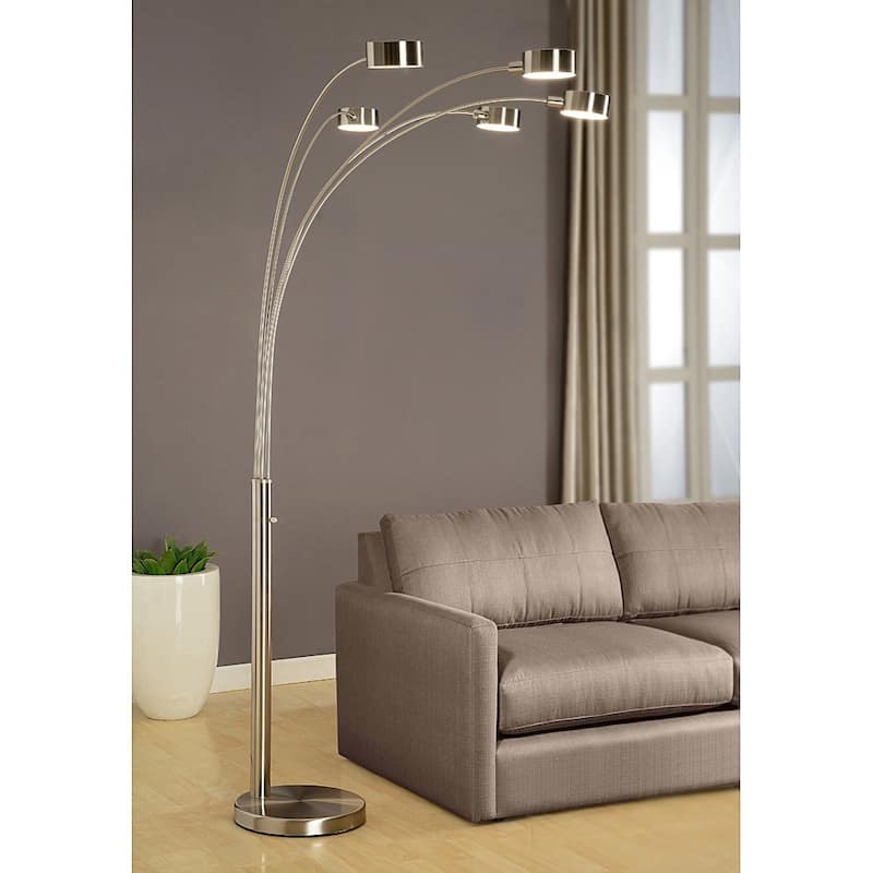 Artiva USA "Micah Plus" Modern LED 88-inch 5-Arched Brushed Steel Floor Lamp with Dimmer - N/A