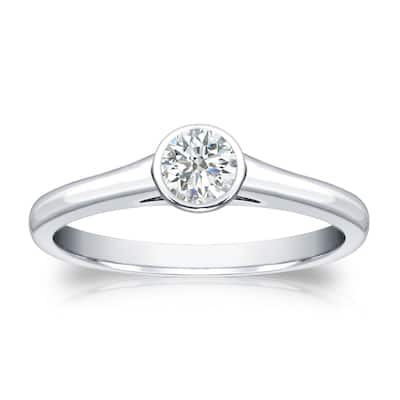 Auriya 18k Gold 1/4 carat TW Bezel-set Solitaire Diamond Engagement Ring (I-J, SI1-SI2)
