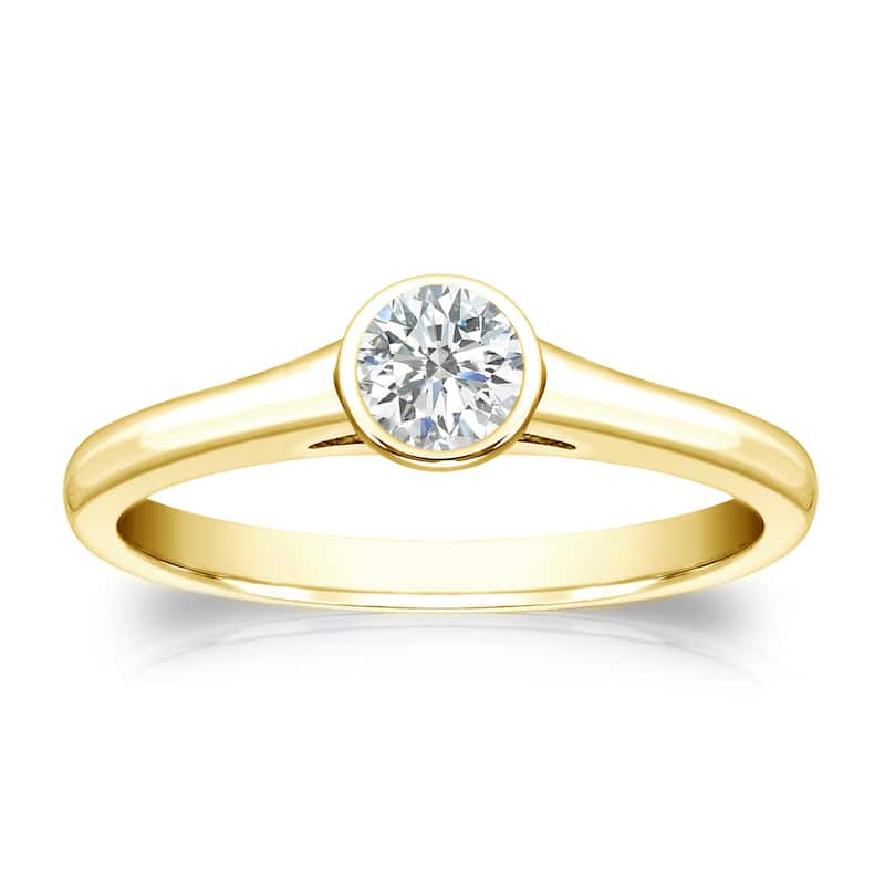 Auriya 18k Gold 1/4 carat TW Bezel-set Solitaire Diamond Engagement Ring (I-J, SI1-SI2)