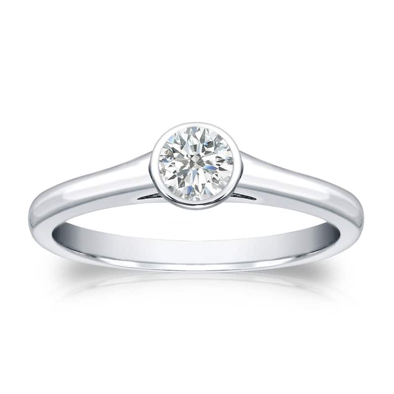 Auriya 18k Gold 1/4 carat TW Bezel-set Solitaire Diamond Engagement Ring (I-J, SI1-SI2) - 4 - White