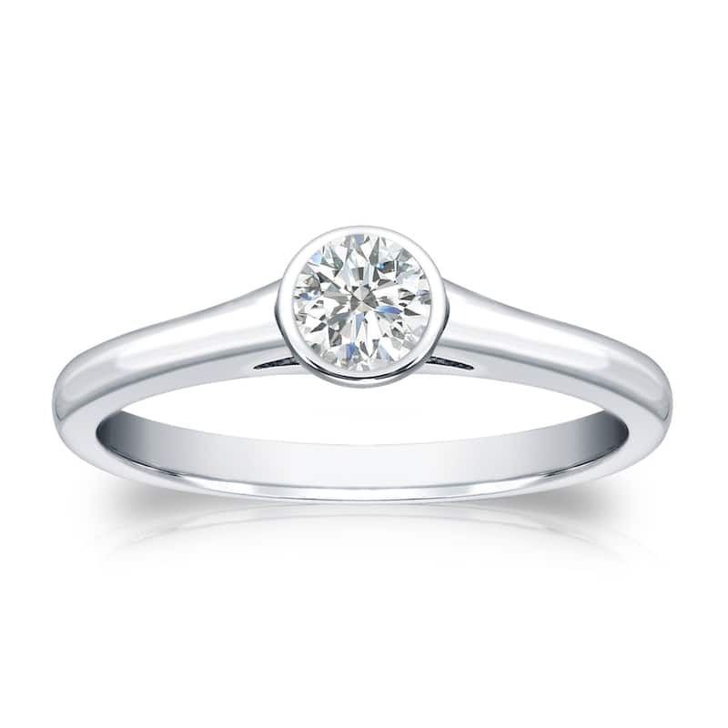 Auriya 18k Gold 1/4ctw Bezel Solitaire Diamond Engagement Ring