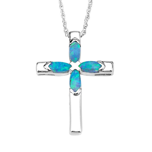 Shop Sterling Silver Opal Cross Pendant - On Sale - Free Shipping Today