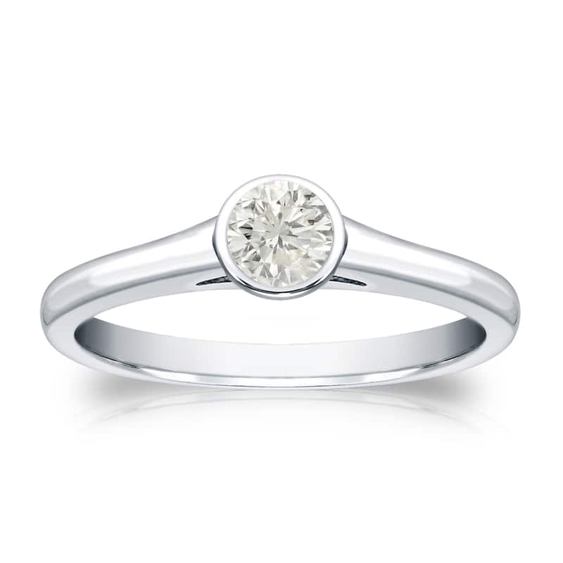 Auriya 18k Gold 1/4 carat TW Bezel-set Solitaire Diamond Engagement Ring - 4 - White