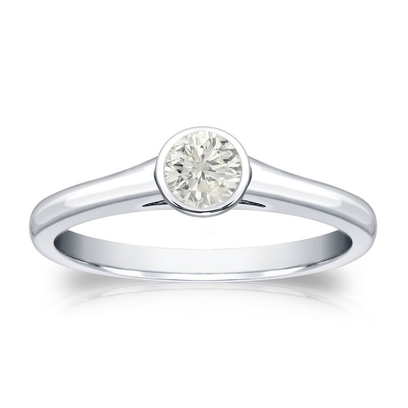 Auriya 18k Gold 1/4 carat TW Bezel-set Solitaire Diamond Engagement Ring - 10 - White