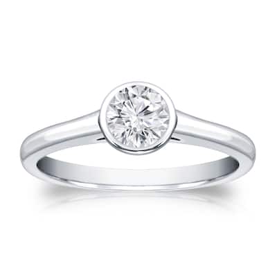 Auriya 18k Gold 1/3 carat TW Bezel-set Solitaire Diamond Engagement Ring