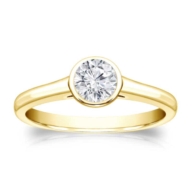 Auriya 18k Gold 1/3 carat TW Bezel-set Solitaire Diamond Engagement Ring