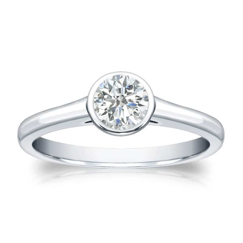 Auriya 18k Gold 1/3 carat TW Bezel-set Solitaire Diamond Engagement Ring (I-J, SI1-SI2)