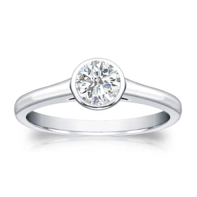Auriya 18k Gold 1/3 carat TW Bezel-set Solitaire Diamond Engagement Ring