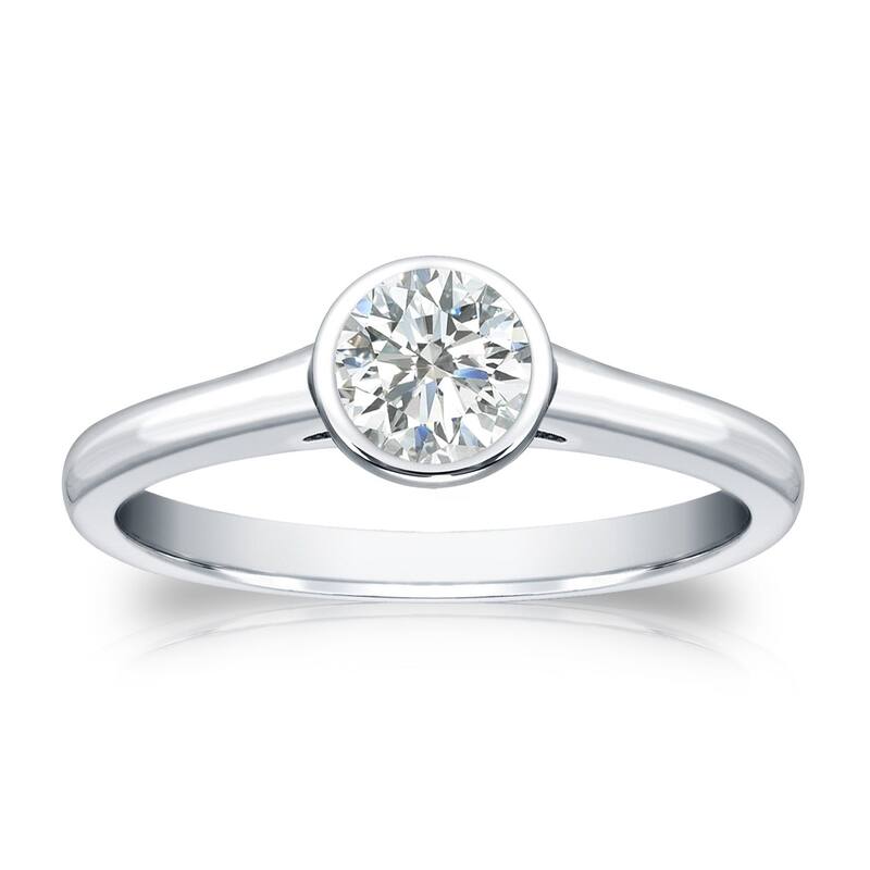 Auriya 18k Gold 1/3 carat TW Bezel-set Solitaire Diamond Engagement Ring - 4 - White