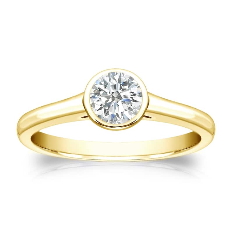 Auriya 18k Gold 1/3 carat TW Bezel-set Solitaire Diamond Engagement Ring - 4 - Yellow