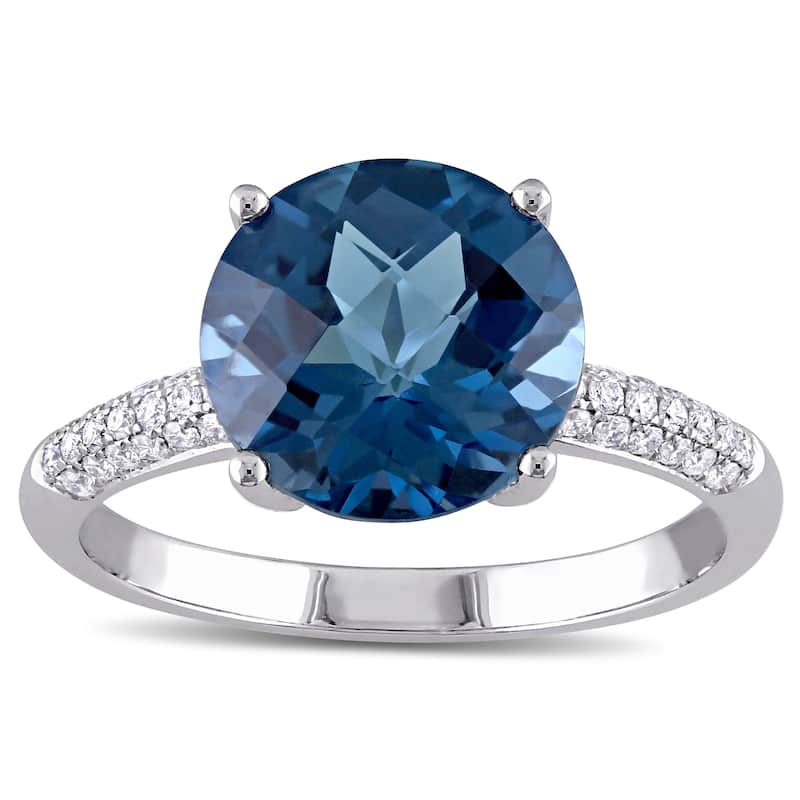 Miadora Signature Collection 14k White Gold London Blue Topaz and 1/5ct TDW Diamond Cocktail Ring