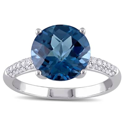 Miadora Signature Collection 14k White Gold London Blue Topaz and 1/5ct TDW Diamond Cocktail Ring