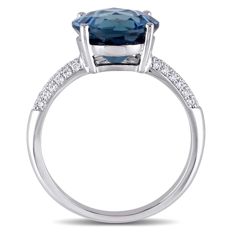 Miadora Signature Collection 14k White Gold London Blue Topaz and 1/5ct TDW Diamond Cocktail Ring