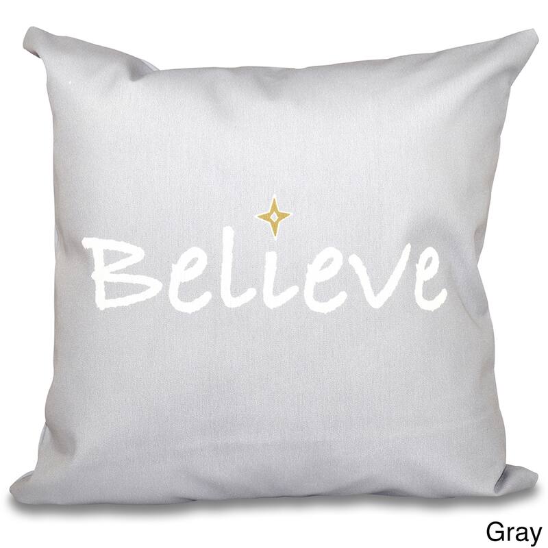 Believe Word Print 18-inch Throw Pillow - Grey