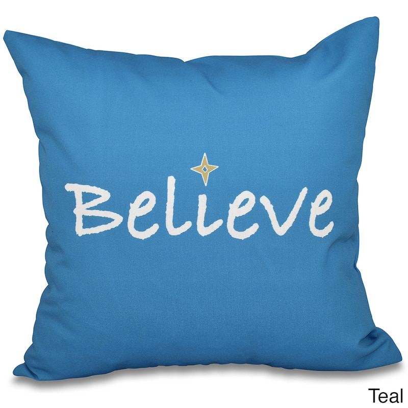 Believe Word Print 18-inch Throw Pillow - Teal