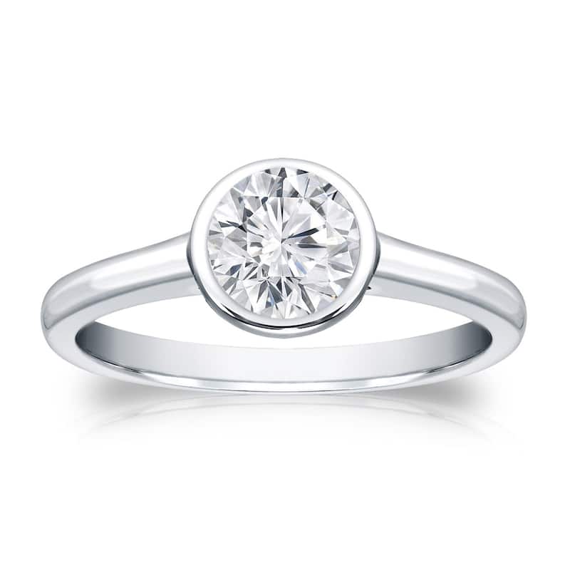 Auriya 18k Gold 1/2 carat TW Bezel-set Solitaire Diamond Engagement Ring - 4 - White