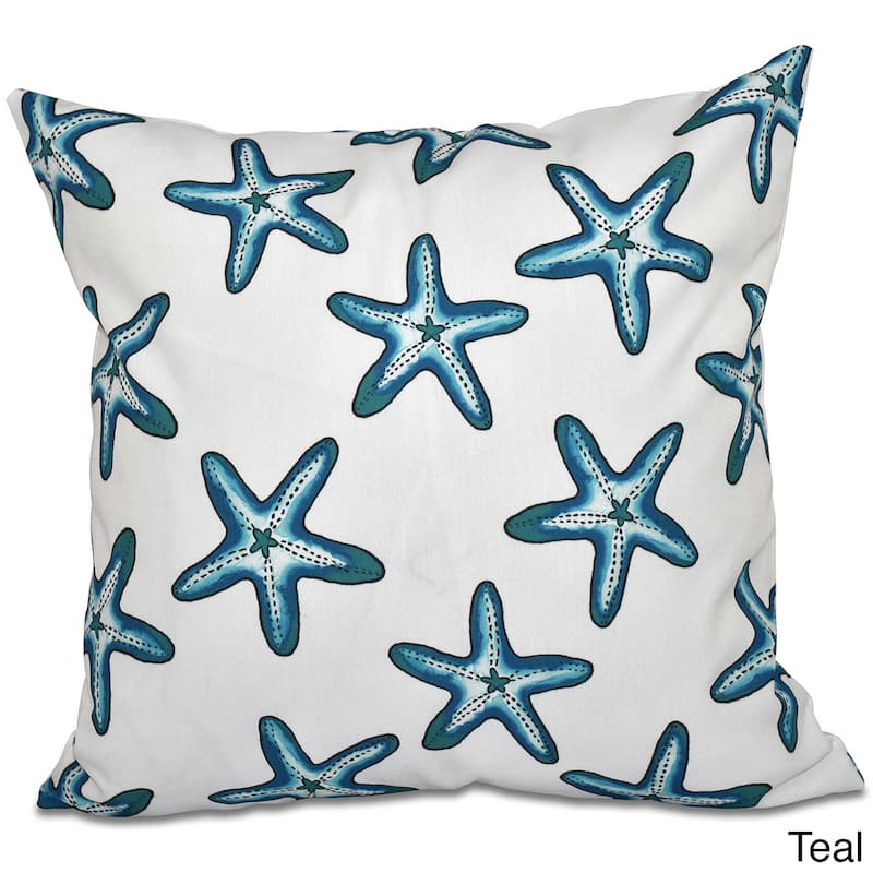 Soft Starfish White Geometric Print 16-inch Throw Pillow - Teal