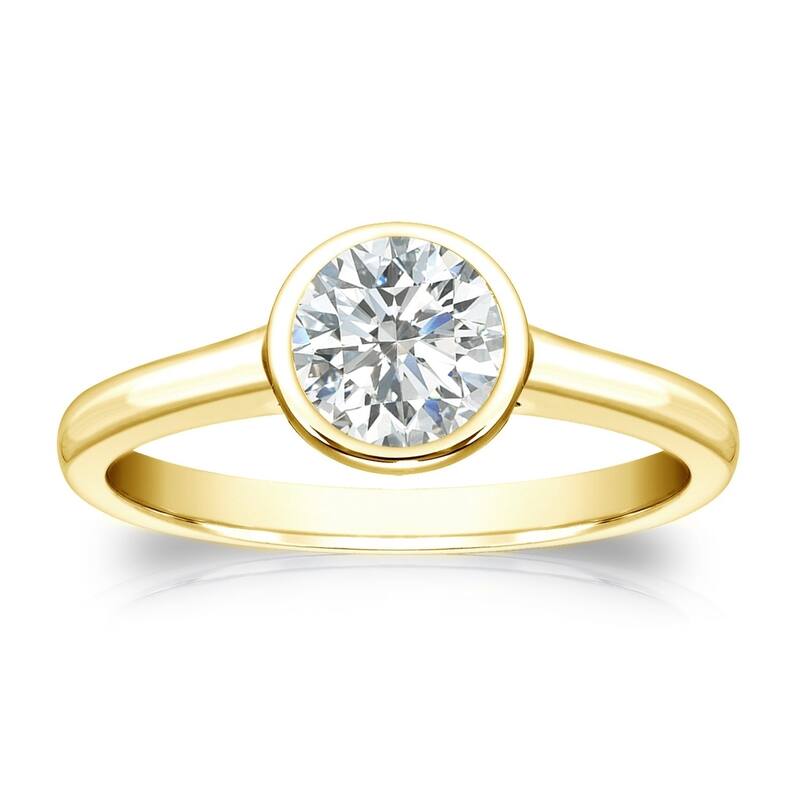 Auriya 18k Gold 1/2 carat TW Bezel-set Solitaire Diamond Engagement Ring - 4 - Yellow