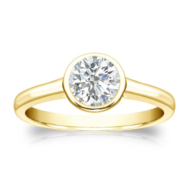 Auriya 18k Gold 1/2 carat TW Bezel-set Solitaire Diamond Engagement Ring (I-J, SI2-SI3)