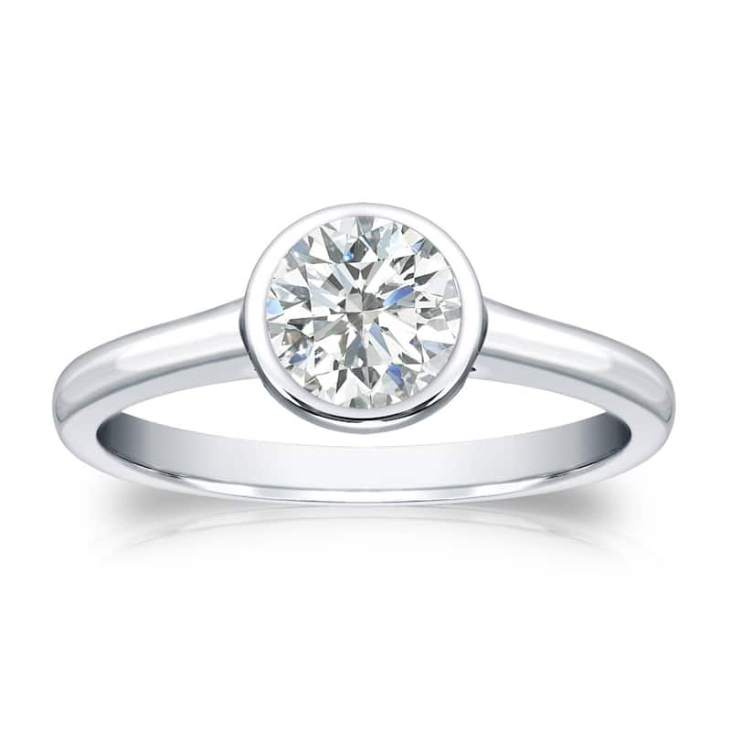 Auriya 18k Gold 1/2 carat TW Bezel-set Solitaire Diamond Engagement Ring (I-J, SI2-SI3) - 4 - White