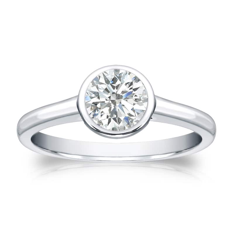 Auriya 18k Gold 1/2 carat TW Bezel-set Solitaire Diamond Engagement Ring (I-J, SI2-SI3)